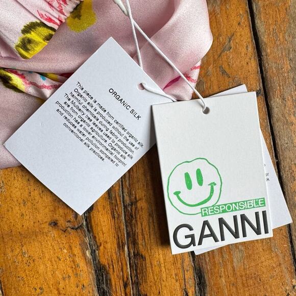 NWT GANNI Pink Organic Silk Floral Ruched Midi Skirt - Picture 8 of 11